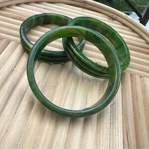 Vintage green marbled Bakelite bracelets